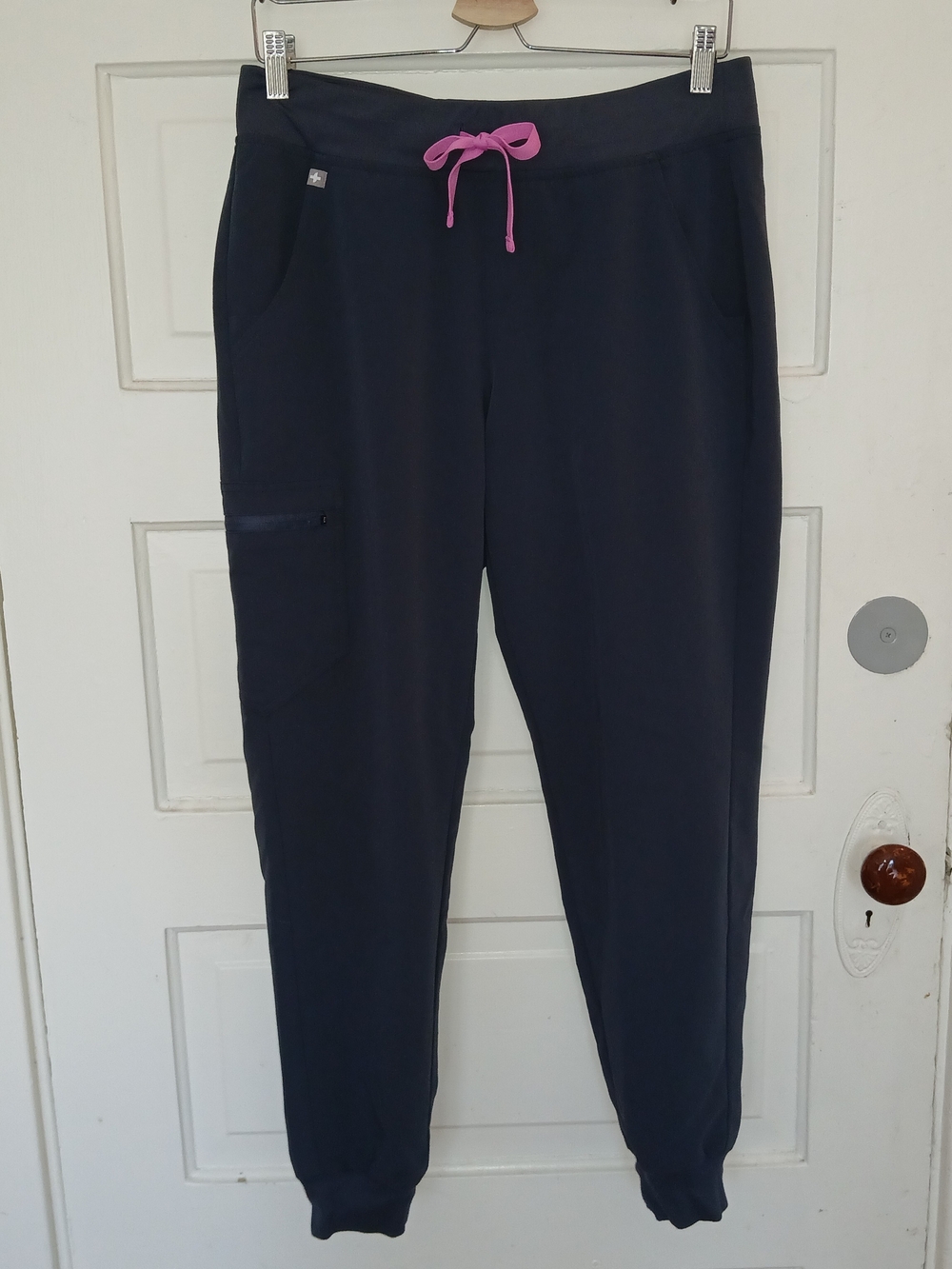 Figs Navy Jogger Pants with Pink Drawstring